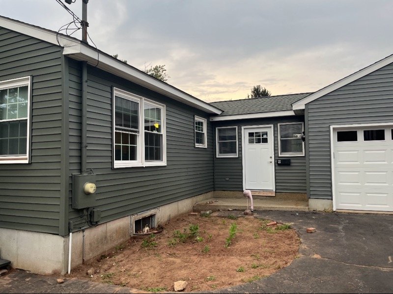 Siding Before & After, gray before, dark green after