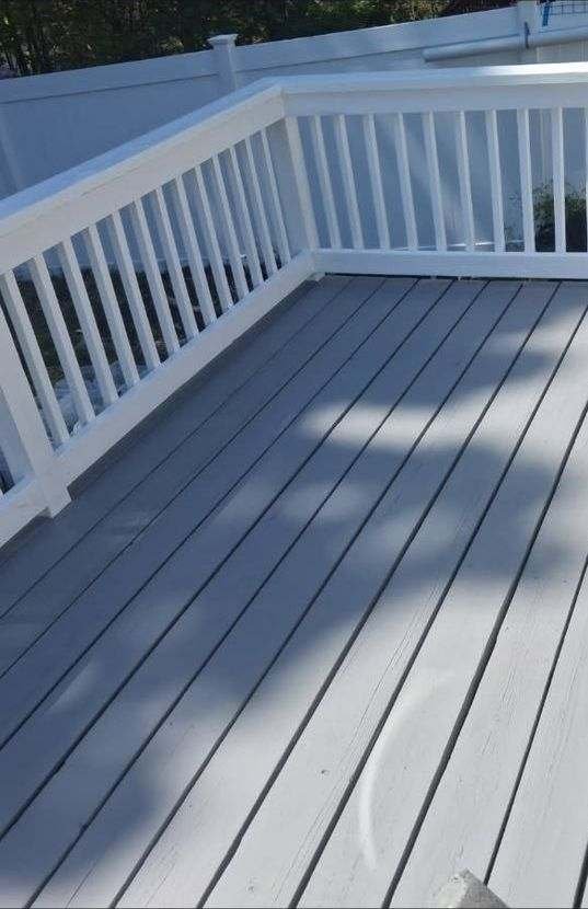 Deck and Railing, gray deck floor, white rail